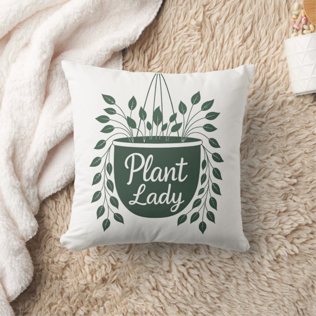 Plant Lady Hanging Plant Throw Pillow (Blanket)