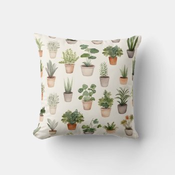 Plant Lady Potted Plants Pattern Throw Pillow by HappyThoughtsShop at Zazzle