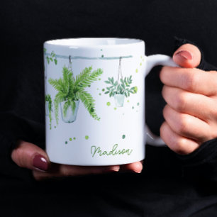 Plant Lady Watercolor Personalized Name Coffee Mug