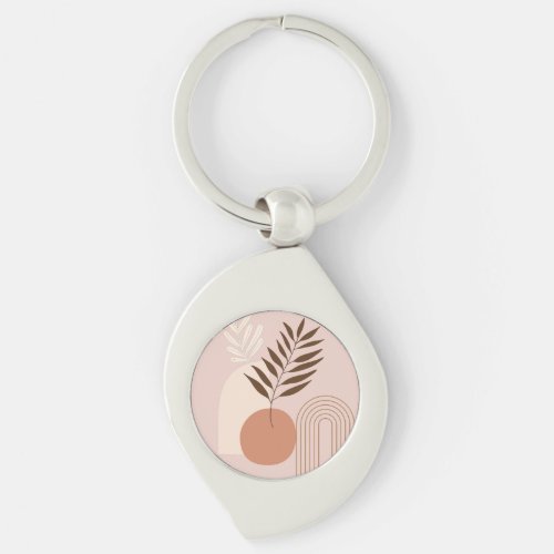 Plant Leaf Boho Sun Arch Pink Metal Keychain