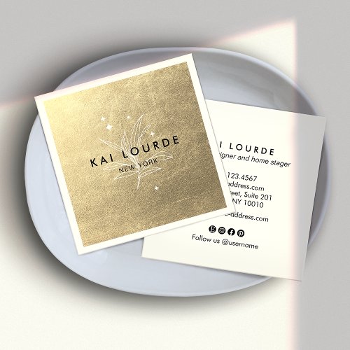 Plant Leaves Gold Square Business Card