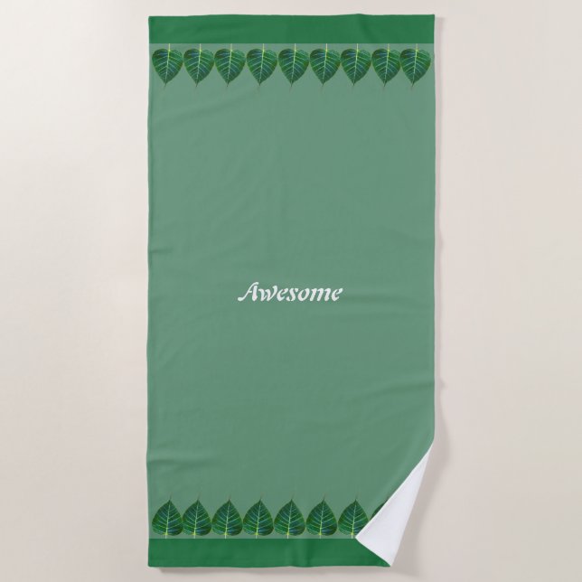 Plant Leaves on Green Personalized Beach Towel (Front)