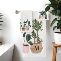 Plant Lover Chic Watercolor Potted Plants Monogram