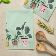 Plant Lover Chic Watercolor Potted Plants Monogram Kitchen Towel at Zazzle