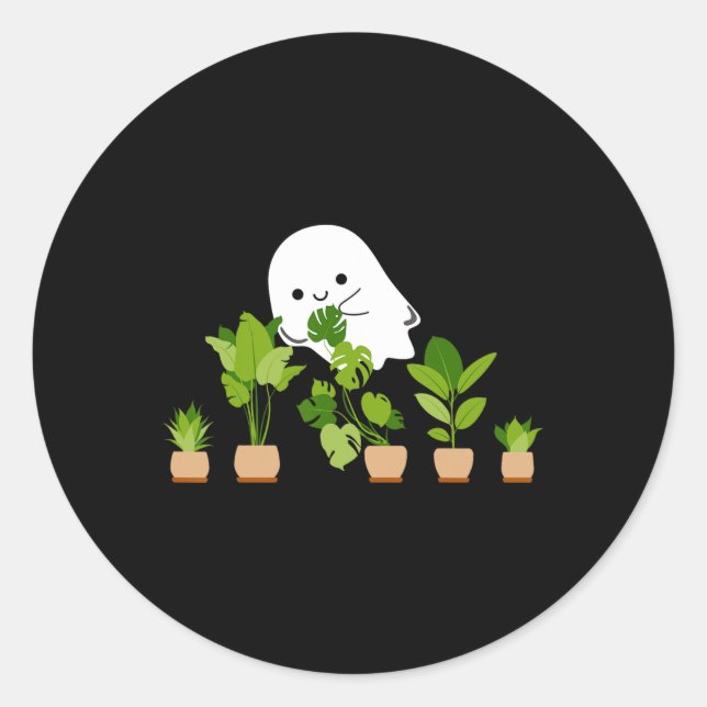 Plant Lover Cute Halloween Ghost Gift  Classic Round Sticker (Front)