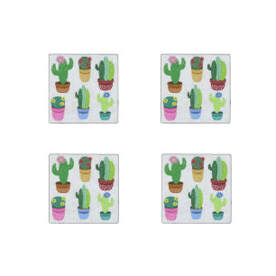 Plant Lover Cute Potted Cactus Pattern Stone Magnet