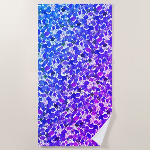 Plant Lover Falling Leaves Blue Watercolor Beach Towel