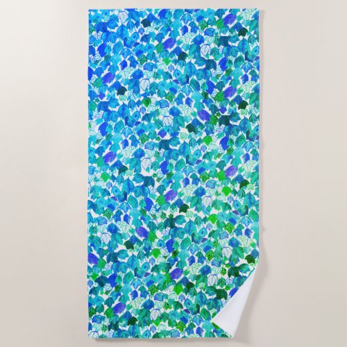 Plant Lover Falling Leaves Blue Watercolor Beach Towel