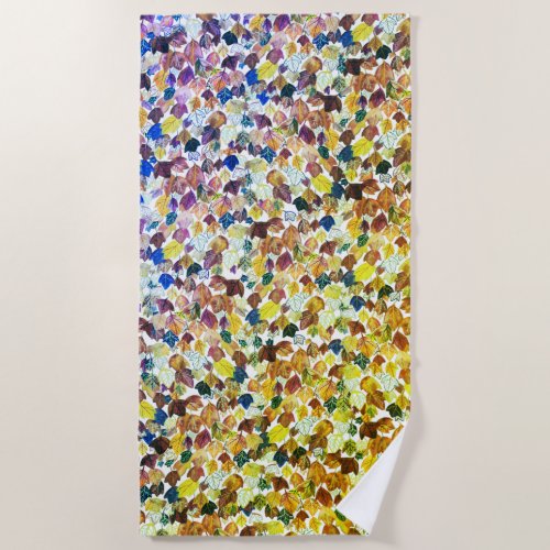 Plant Lover Falling Leaves Gold Purple Watercolor Beach Towel