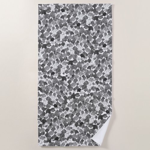 Plant Lover Falling Leaves White black Watercolor Beach Towel