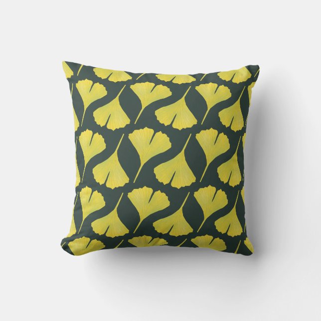 Plant Lover Ginkgo Leaf Pattern Throw Pillow (Front)