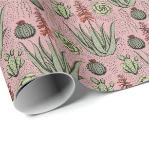 Plant Lover Pink Aloe Vera Succulents Cactus Wrapping Paper