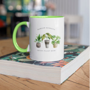 Plant Lover Watercolor Potted Plants Monogram Mug