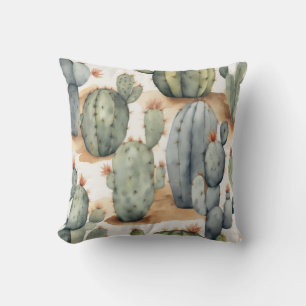 Plant Lover's Paradise Cactus Watercolor Throw Pillow
