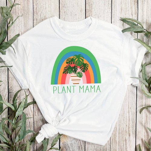 Plant Mama Boho Rainbow Garden Monstera Leaves T_Shirt
