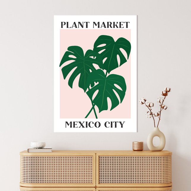 Plant Market Mexico Green Monstrera Houseplant Canvas Print (In situ boho interior)