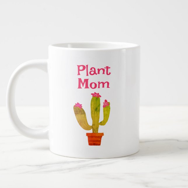 Plant Mom coffee mug gift with cute cactus planter (Left)