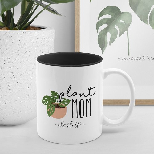 Plant Mom  Cute Personalized Plant Lover Two_Tone Coffee Mug