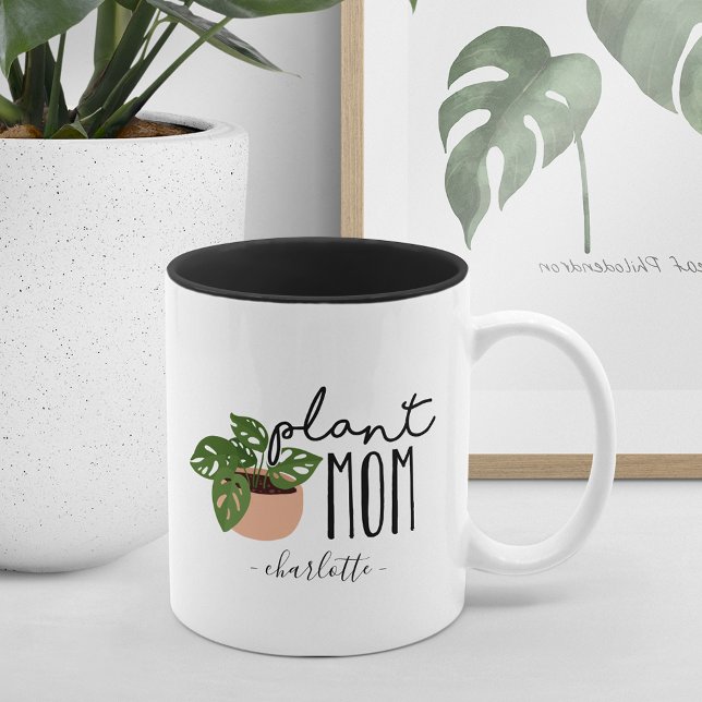 Plant Mom | Cute Personalized Plant Lover Two-Tone Coffee Mug (Creator Uploaded)