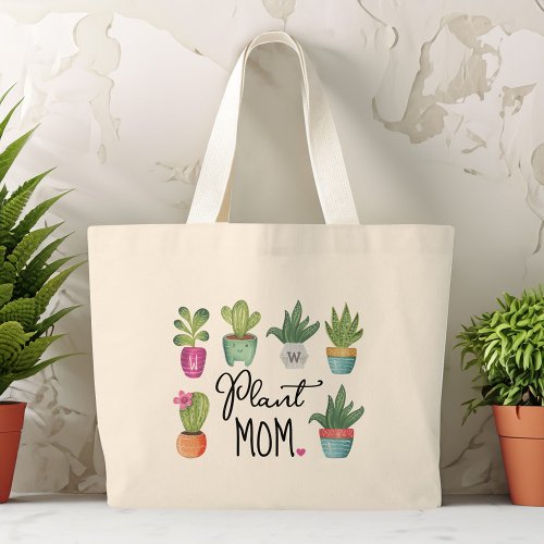 Plant Mom Fun  Cute Potted Plants Large Tote Bag