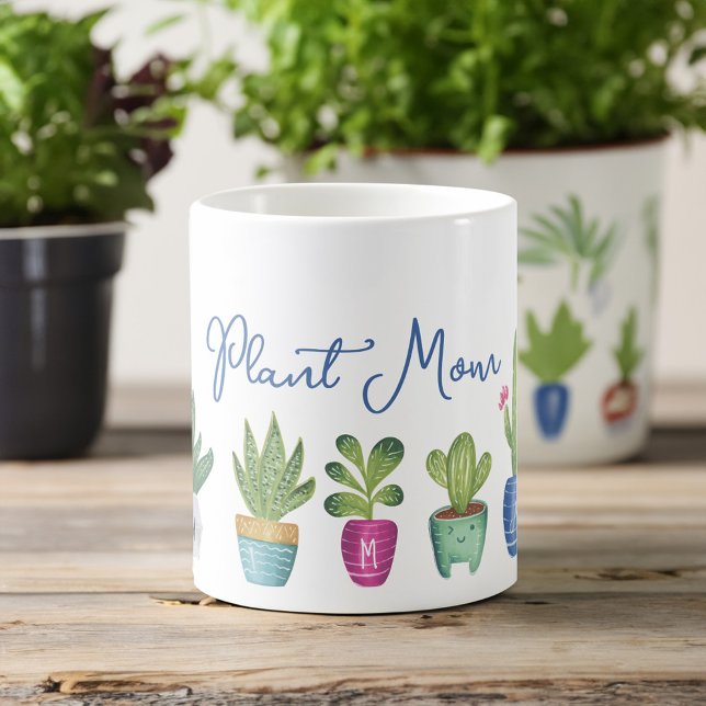 Plant Mom Fun & Cute Potted Plants Monogram Coffee Mug (Plant Mom Fun & Cute Potted Plants Monogram Coffee Mug)