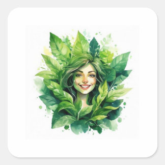 Plant Mom in Bloom Design - Funny Green Thumb Tee Square Sticker