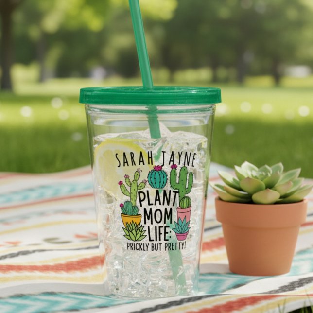 Plant Mom Life Prickly Cactus Acrylic Tumbler (This prickly but pretty cactus tumbler is perfect for enjoying refreshing drinks under the sun.)