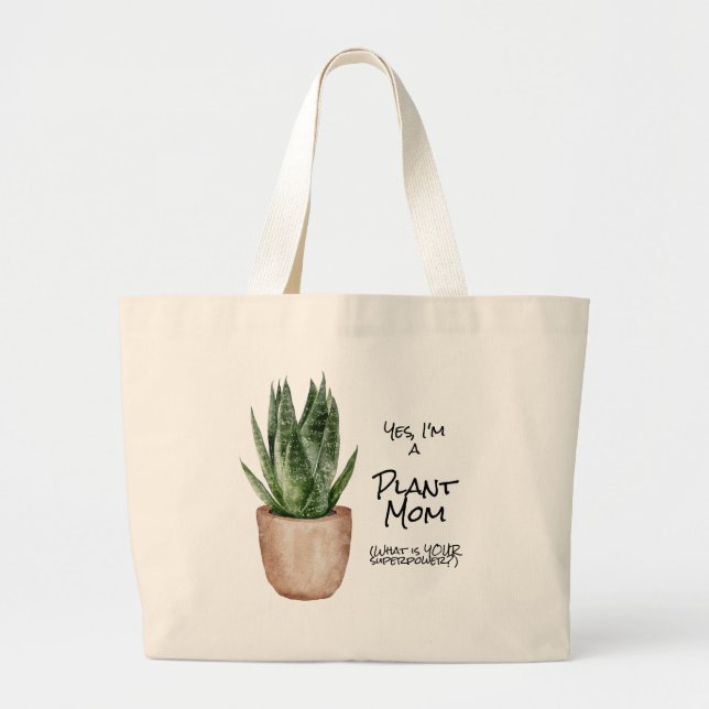 Plant Mom Superpower Large Tote Bag (Front)