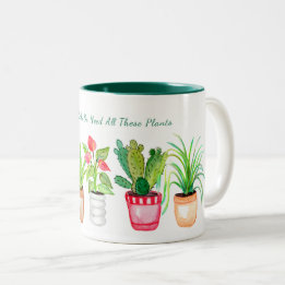 Plant Mom Watercolor Potted Houseplants Funny Two-Tone Coffee Mug