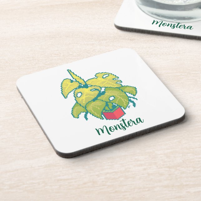 Plant monstera pixelart, Pixel Art  Beverage Coaster (Left Side)