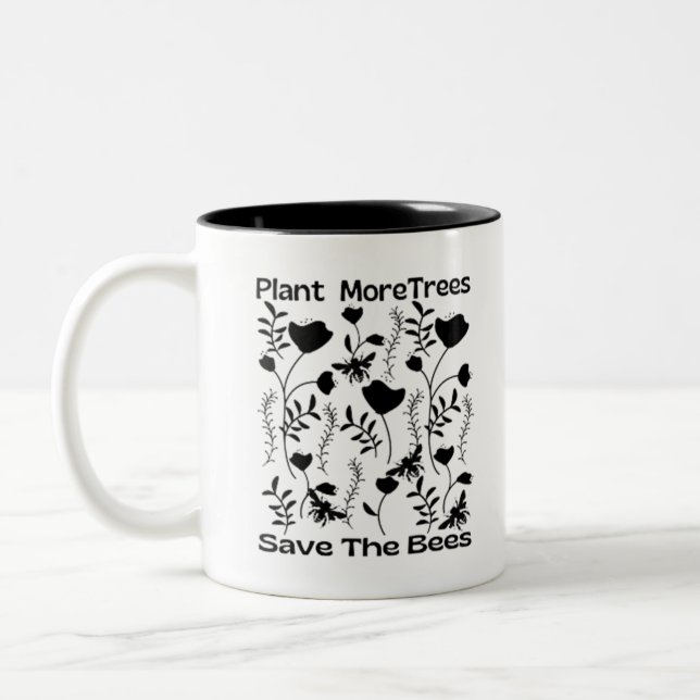 Plant More Trees Save The Bees Two-Tone Coffee Mug (Left)