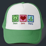 Plant Nursery Peace Love Plants Cute Green Trucker Hat<br><div class="desc">Peace Love Plants. A cute plantsman gift for a lover of plants and botany. Cool present for a horticulturist or botanist.</div>