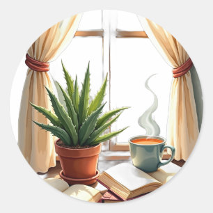 Plant Parent Reading Nook Succulent and Book Cozy Classic Round Sticker