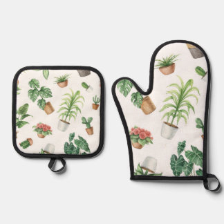 Plant pattern oven mitt & pot holder set