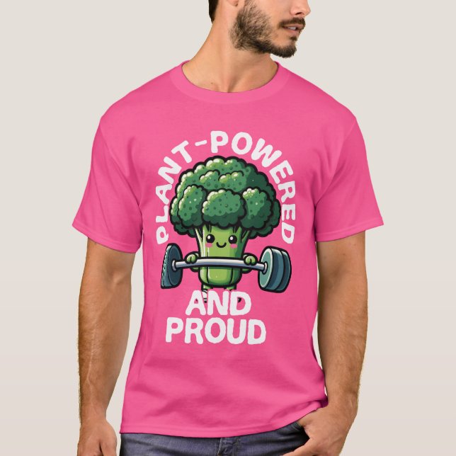 Plant Powered and Proud Broccoli Lifting Weights v T-Shirt (Front)