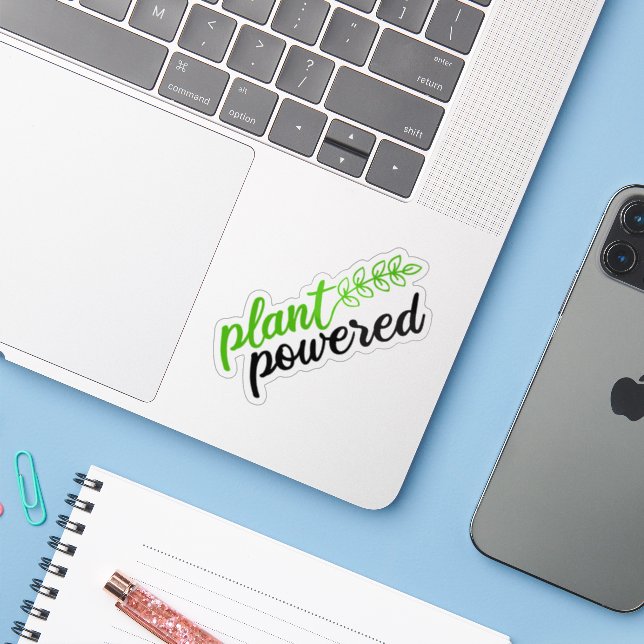 Plant Powered, Vegan Sticker (Laptop w/ iPhone)