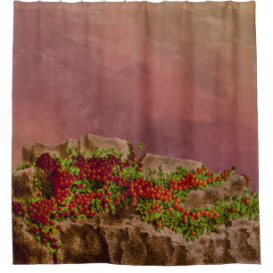 Plant Red Coral Bead Garden Bathroom Shower Curtain
