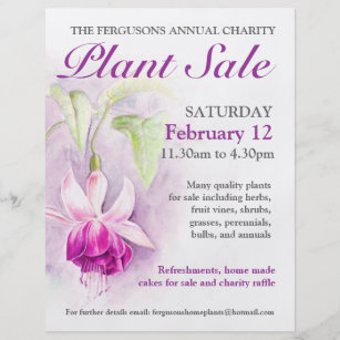 Plant sale fuchsia art fundraiser promo flyer