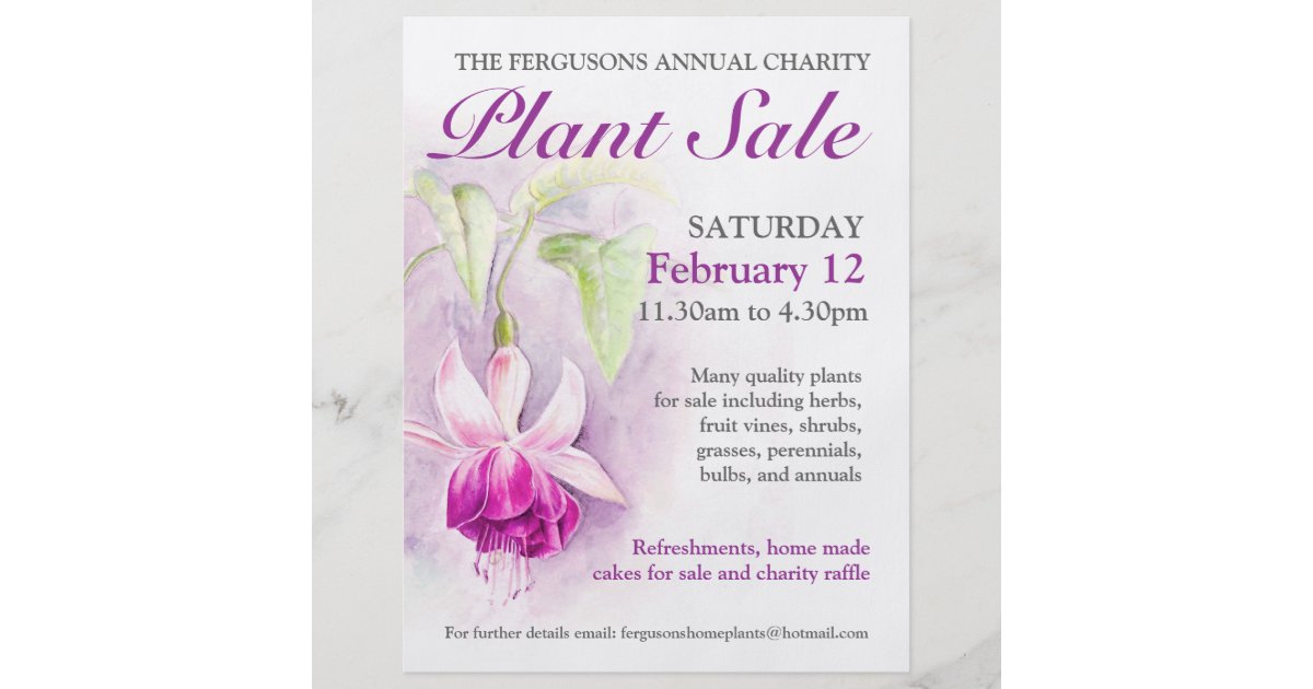 Plant sale fuchsia art fundraiser promo flyer Zazzle