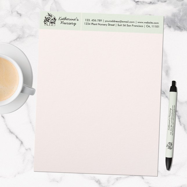 Plant Shop Nursery Modern Abstract with Address Letterhead (In situ marble table)