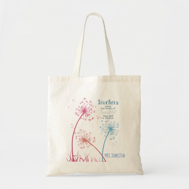 Plant the seed of knowledge Dandelion quote Tote Bag (Front)