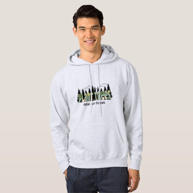 Plant Trees - Save our Planet, Cool- Gray T-Shirt Hoodie (Front Full)