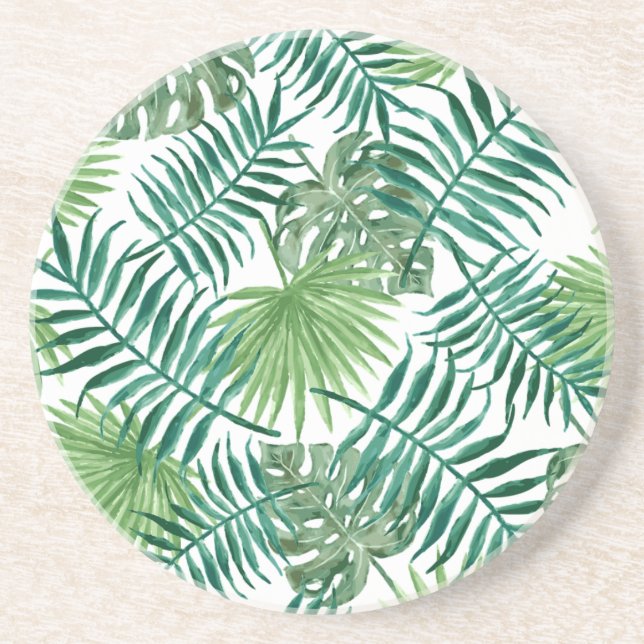 Plant Tropical Botanical Palm Leaf Drink Coaster (Front)