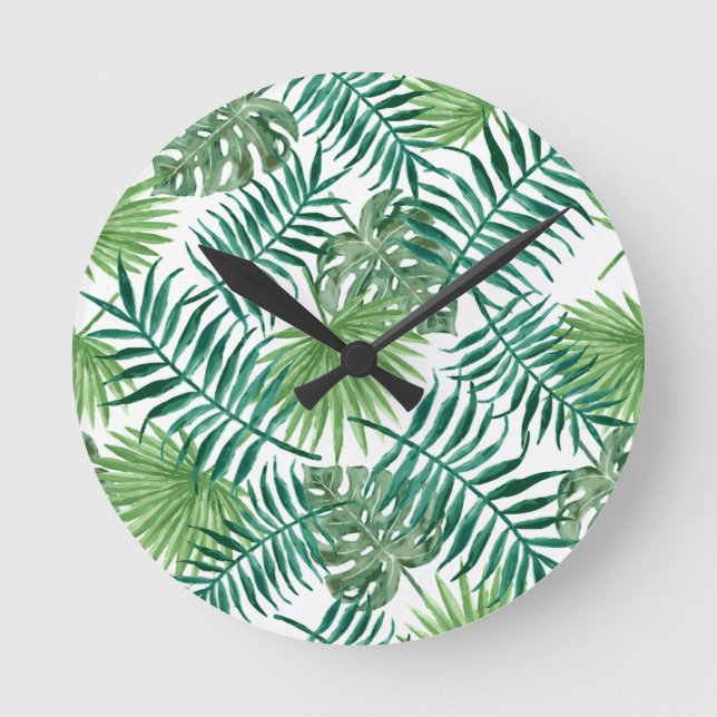 Plant Tropical Botanical Palm Leaf Round Clock (Front)