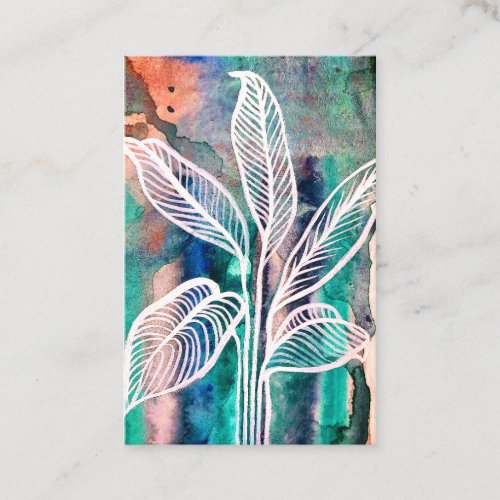   Plant Watercolor Teal Blush Pink Vibrant Natural Business Card