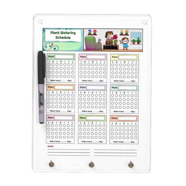 Plant Watering Schedule Dry Erase Board (Front)