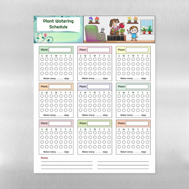 Plant Watering Schedule Magnetic Dry Erase Sheet (Vertical)