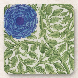 Plant with a blue flower (w/c on paper) beverage coaster