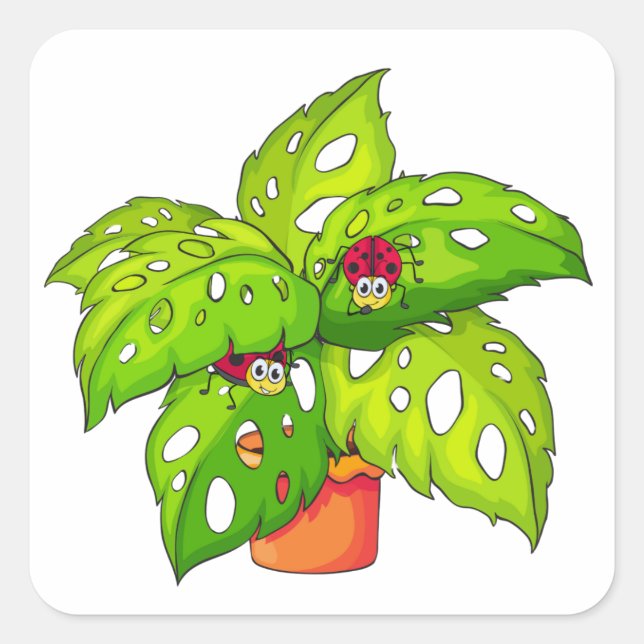 Plant with Lady Bugs Square Sticker (Front)