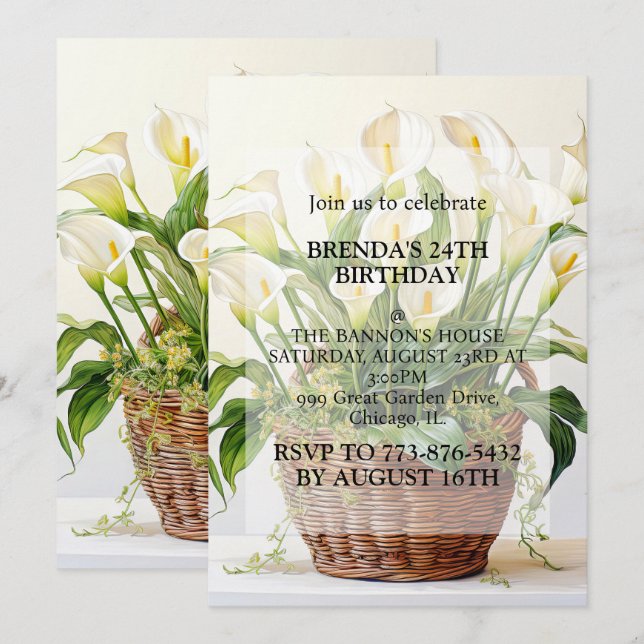 Planted Calla Lily Flowers Birthday Party Invitation (Front/Back)